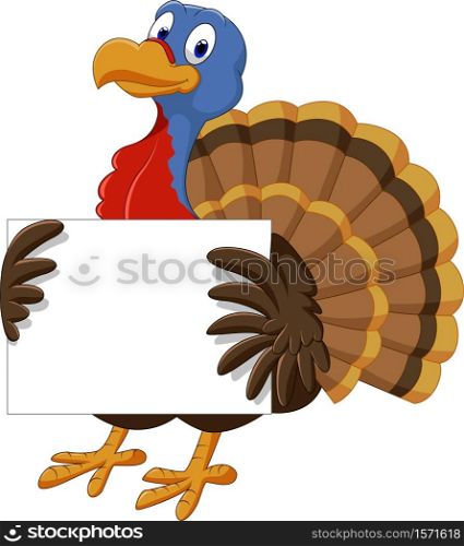 Cute turkey holding blank sign