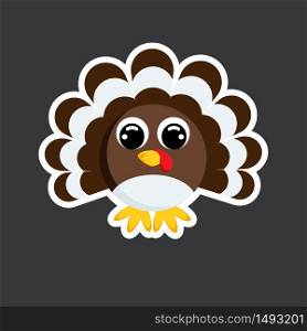 cute turkey sticker template in flat vector style