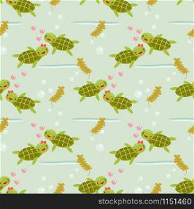 Cute turtle in love seamless pattern. Lovely animal in Valentine concept.