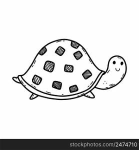 Cute turtle on white background. Coloring book for kid with marine life.