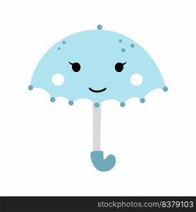Cute umbrella with a smile. Sticker for children room. Children draw. Vector doodle illustration. 