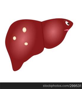 Cute unhealthy liver with cysts icon made in cartoon style. Medical concept. Vector illustration on a white background isolated.