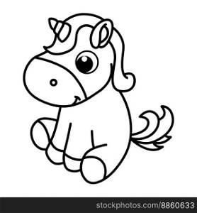 Cute unicorn cartoon characters with cute face vector illustration. For kids coloring book.