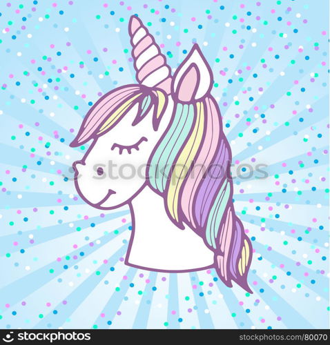 Cute unicorn.. Cute unicorn head and lettering text Magical. Vector cartoon character illustration. Design for child t-shirt, card, sticker, web, print. Girls magic concept.