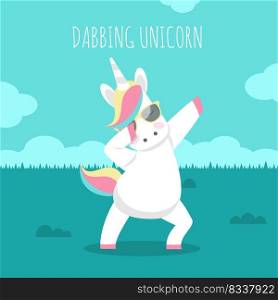cute unicorn dance dabbing character illustration