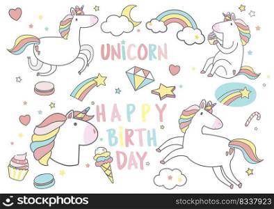 cute unicorn fairytale character illustration