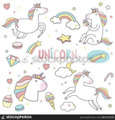 cute unicorn fairytale character illustration