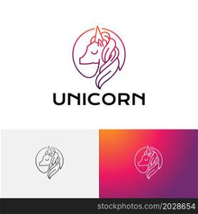 Cute Unicorn Horse Horn Head Animal Line Logo