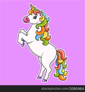 Cute unicorn. Magic fairy horse. Cartoon character. Colorful vector illustration. Isolated on white background. Design element. Template for your design, books, stickers, cards, posters, clothes.
