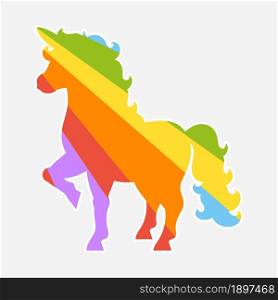 Cute unicorn. Magic fairy horse. Rainbow silhouette. Design element. Vector illustration isolated on white background. Template for books, stickers, posters, cards, clothes.