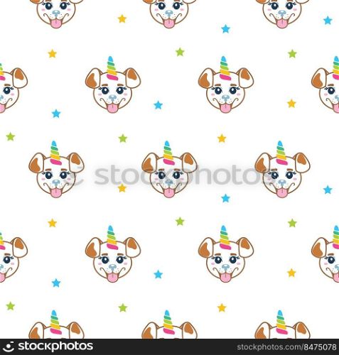 Cute unicorn puppy kids seamless pattern. Happy dog rainbow unicorn background.. Cute unicorn puppy kids seamless pattern. Happy dog rainbow unicorn background