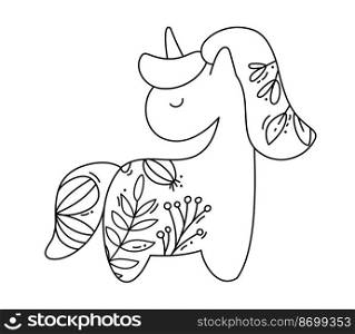 Cute unicorn simple baby cartoon vector coloring book illustration. Simple flat line doodle icon modern style design element isolated on white. Magical creatures, fantasy, dream theme.. Cute unicorn simple baby cartoon vector coloring book illustration. Simple flat line doodle icon modern style design element isolated on white. Magical creatures, fantasy, dream theme
