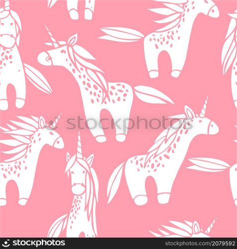 Cute unicorns on pink background. Vector seamless pattern.. Cute unicorns. Vector pattern.