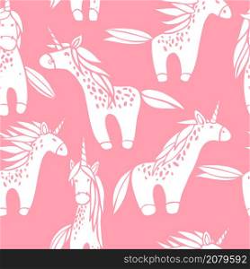 Cute unicorns on pink background. Vector seamless pattern.. Cute unicorns. Vector pattern.