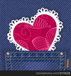 Cute valentine card in jeans pocket