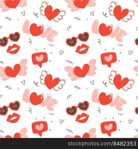 Cute Valentine pattern seamless with fun and festive valentine love element hand drawn illustration isolated on white background