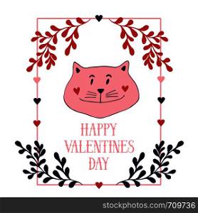 Cute Valentines day card with cat. Perfect for wedding, birthday, save the date.. Cute Valentines day card with cat. Perfect for wedding, birthday, save the date