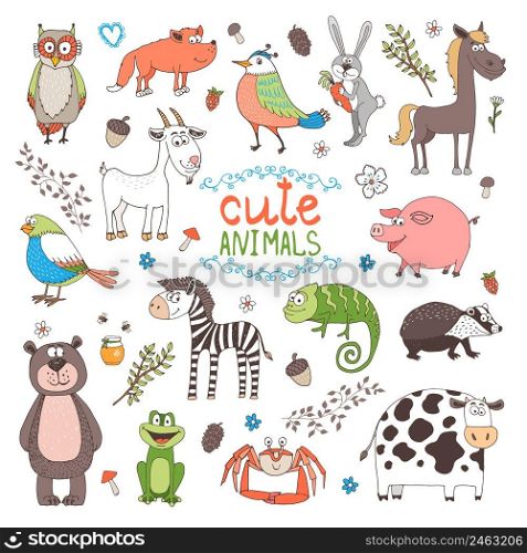 cute vector animals isolated on white background