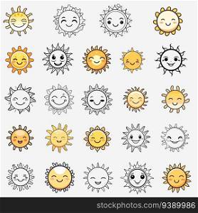 Cute vector cartoon sun collection. Emoji sun illustration. Cute vector cartoon sun collection. Emoji sun illustration.