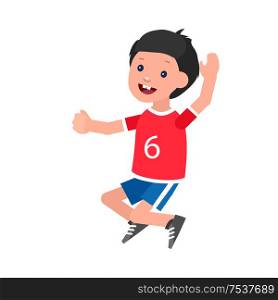 Cute vector character child Boy in motion. Cheerful child. Happy kid illustration. childrens day, child