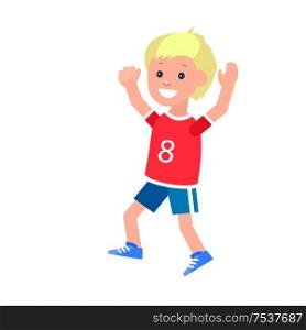 Cute vector character child Boy in motion. Cheerful child. Happy kid illustration. Detailed character child. Vector for Celebration children day, fun child.. childrens day, child