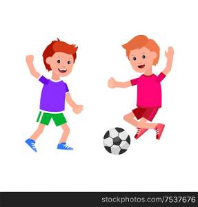 Cute vector character child playing football. Cheerful child. Happy boy kid illustration. Detailed character child. Vector for Celebration children day, fun child.. childrens day, child