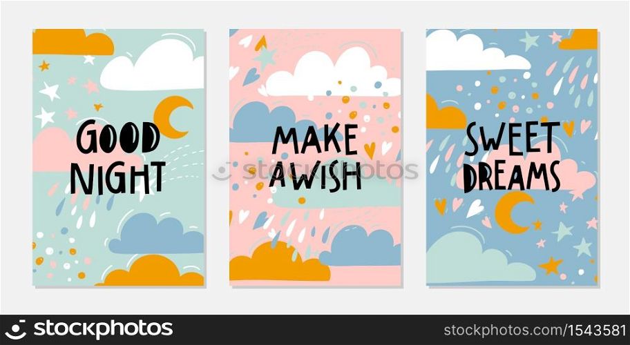 Cute vector collection of posters for baby room, greeting cards, kids and baby t-shirts and wear