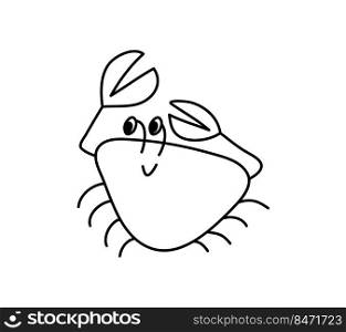 Cute vector crab with eyes and smile. Coloring book for kids with sea creatures. illustration in doodle style isolated on white background.. Cute vector crab with eyes and smile. Coloring book for kids with sea creatures. illustration in doodle style isolated on white background