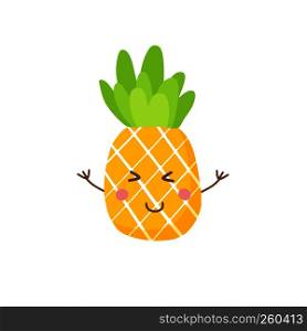 Cute vector illustration of pineapple with hands for hugs. Fruite icon, symbol isolated on white background. cute pineapple icon symbol vector, illustration