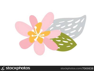 Cute vector isolated Flower on white background. Spring hand drawn Nature illustration flat design. For greeting card, print, children book