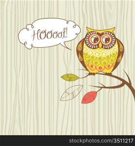 Cute Vector Owl. &acute;Hoooot&acute; card