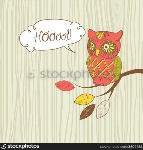 Cute Vector Owl. &acute;Hoot&acute; card