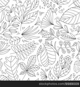 Cute vector summer hand drawn leaf seamless pattern. Print with leaves. Elegant beautiful monoline nature ornament for fabric, wrapping and textile. Scrapbook black and white paper.. Cute vector summer hand drawn leaf seamless pattern. Print with leaves. Elegant beautiful monoline nature ornament for fabric, wrapping and textile. Scrapbook black and white paper