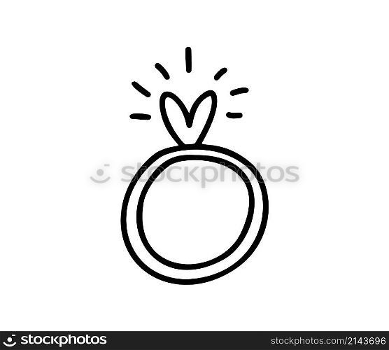 Cute vector wedding ring with heart monoline icon. Valentines Day element. Doodle graphic design symbol. Simple love valentine sign for web, mobile app, info graphic.. Cute vector wedding ring with heart monoline icon. Valentines Day element. Doodle graphic design symbol. Simple love valentine sign for web, mobile app, info graphic