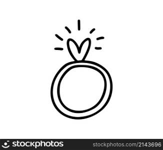 Cute vector wedding ring with heart monoline icon. Valentines Day element. Doodle graphic design symbol. Simple love valentine sign for web, mobile app, info graphic.. Cute vector wedding ring with heart monoline icon. Valentines Day element. Doodle graphic design symbol. Simple love valentine sign for web, mobile app, info graphic