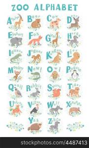 Cute vector zoo alphabet. Funny cartoon animals. Letters. Learn to read. . Cute vector zoo alphabet. Funny cartoon animals. Letters. Learn to read. Vector Illustration. Isolated