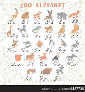 Cute vector zoo alphabet. Funny cartoon animals. Letters. Learn to read and to write. . Cute vector zoo alphabet. Funny cartoon animals. Letters. Learn to read and to write. Vector Illustration. Isolated.