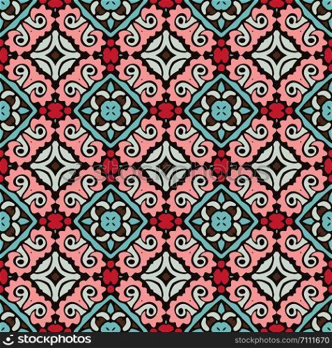 Cute vintage Dutch Tile design for fabric and pottery. Abstract geometric mosaic seamless pattern ornamntal.. seamless ceramic tile design pattern background. flower mandala design surface