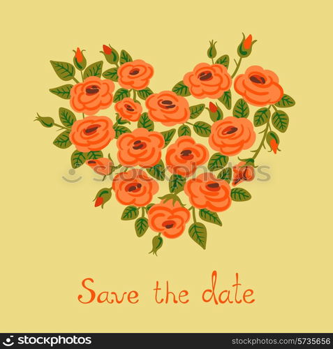 Cute vintage roses arranged in a heart shape. Symbol of love. Vector illustration.