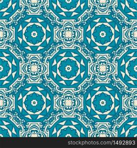 Cute vintage Tile design for fabric and pottery. Abstract geometric mosaic seamless pattern ornamntal.. Blue oriental damask flourish seamless vector design