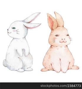 Cute watercolor rabbit for design. Vector illustration.