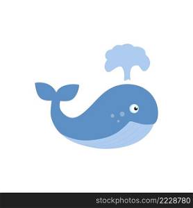 Cute whale isolated on white background. Children’s cartoon vector illustration. Drawing for children’s books, postcards, educational posters.