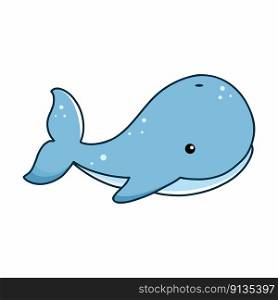 Cute whale on white background. Illustration for children. Cartoon. Sitker in doodle style.