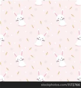 Cute white bunny seamless pattern. Lovely animal in pink background.