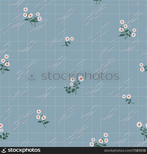 Cute white floral on soft blue background seamless pattern for kid product,apparel,fashion,fabric,textile,decoration,print or wallpaper,vector illustration
