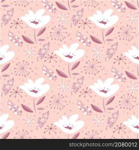 Cute white flowers on a pink background. Seamless pattern. Vctor floral illustration.