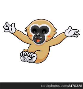 Cute white handed gibbon monkey cartoon posing