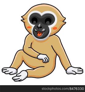 Cute white handed gibbon monkey cartoon sitting