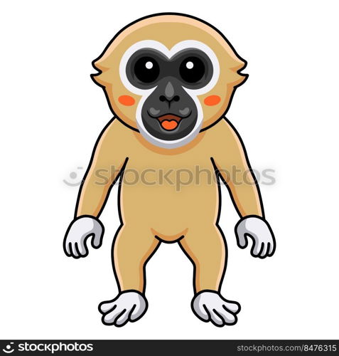 Cute white handed gibbon monkey cartoon standing