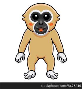 Cute white handed gibbon monkey cartoon standing